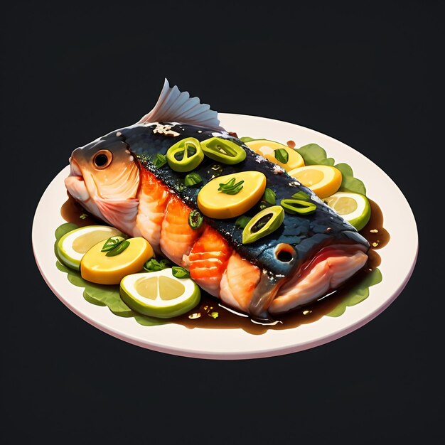 Braised fish Chinese cuisine chili lemon ingredients delicious dishes wallpaper background