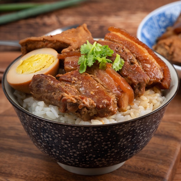 Braised pork belly over cooked rice famous and delicious street food in Taiwan