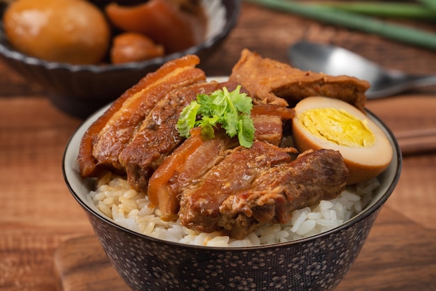 Braised pork belly over cooked rice famous and delicious street food in Taiwan