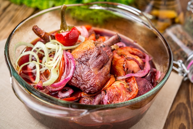 Braised rabbit with rosemary, garlic and juniper berries