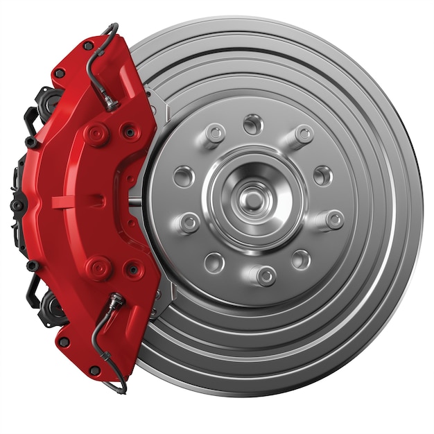 Braking system. Car brake disk with caliper isolated on white background. 3d illustration