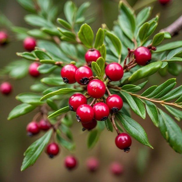 Photo a branch of a bush with berries on it and a branch that says  pomegra