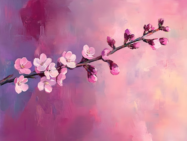 a branch of a cherry blossom tree with a pink background