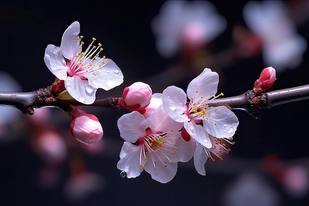 A branch of a cherry blossom with pink flowers