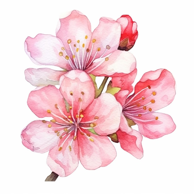 A branch of cherry blossoms with pink flowers.