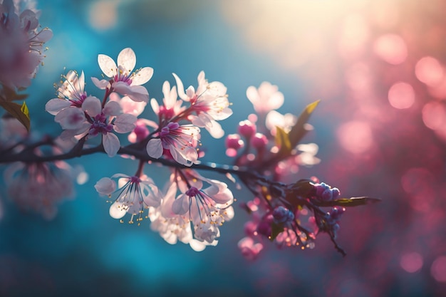 A branch of cherry blossoms with pink flowers