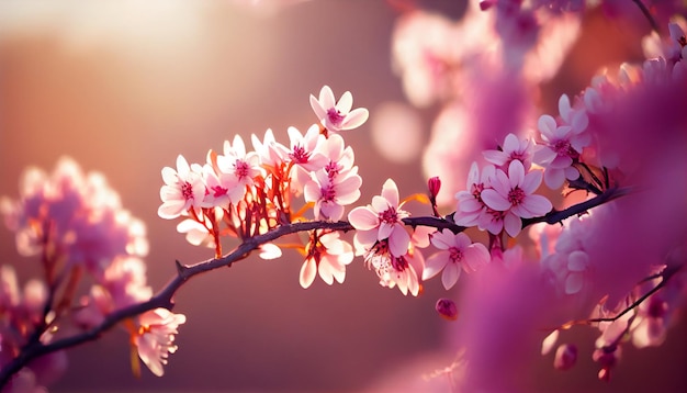 A branch of cherry blossoms with pink flowers