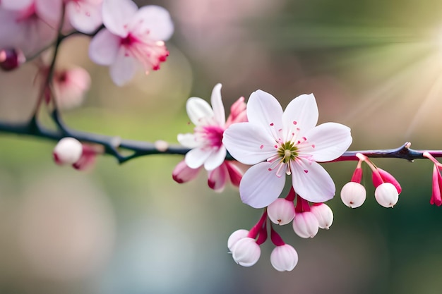 A branch of cherry blossoms with pink flowers