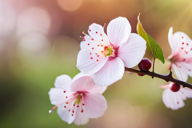 A branch of cherry blossoms with pink flowers