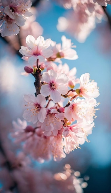 A branch of cherry blossoms with pink flowers