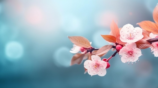 A branch of cherry blossoms with pink flowers