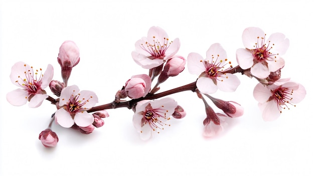 a branch of a cherry tree with pink flowers