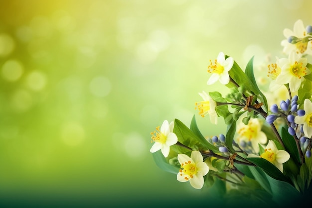 A branch of jasmine with yellow flowers on a green background