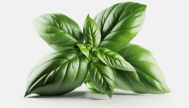 Branch and leaves of basil plant isolate on white background Generative AI