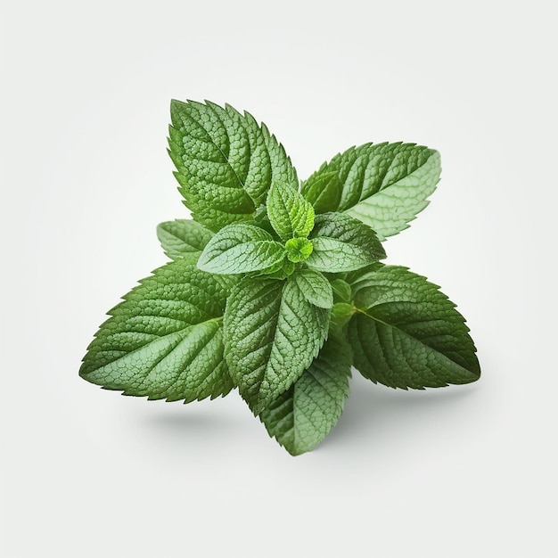 Branch and leaves of mint plant isolate on white background Generative AI