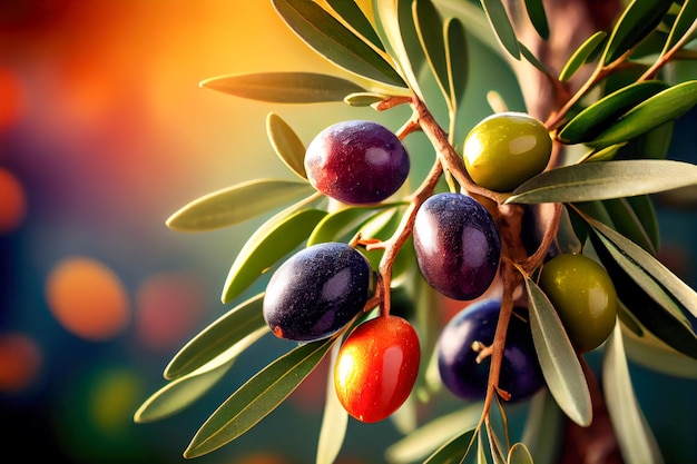 A branch of olives with the colors of the season.