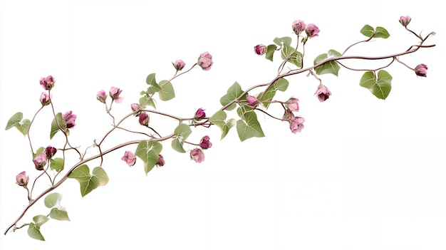 Photo branch of pink flowers with green leaves isolated on white background