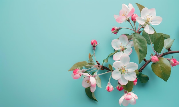 a branch of pink flowers with green leaves and pink flowers