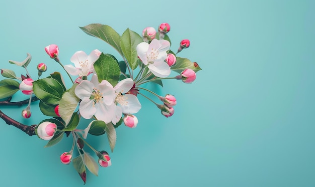 a branch of pink flowers with green leaves and pink flowers