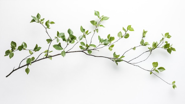 Photo a branch of a plant with green leaves and a white background