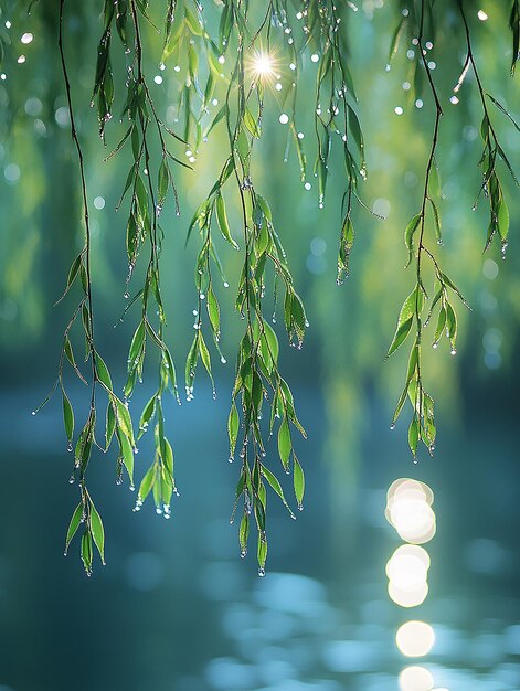 Photo a branch of a plant with water drops on it