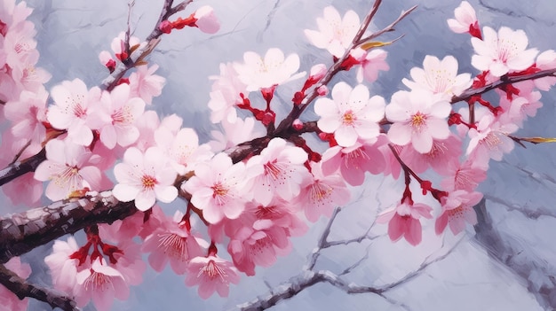 Branch of Prunus serrulata or Japanese cherry Generative AI