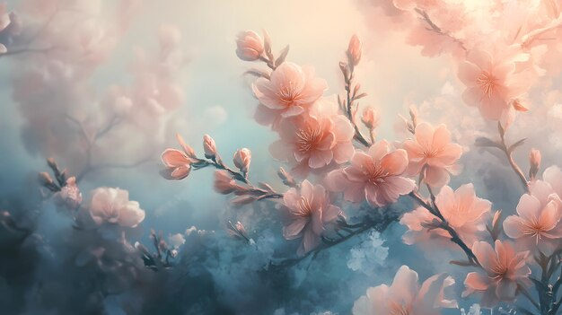 A Branch of Soft Pink Blossoms in a Dreamy Setting