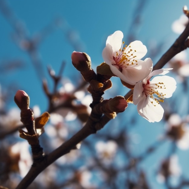 A branch of a tree with flowers that say " spring " on it.