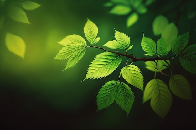 A branch of a tree with green leaves generative AI