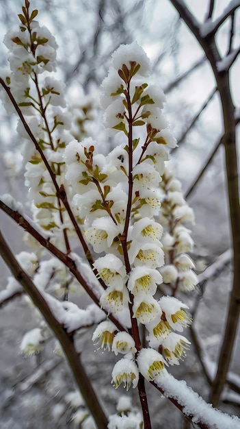 A branch of a tree with snow on it