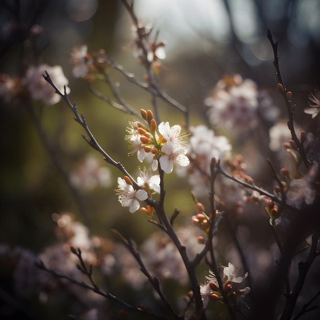 A branch of a tree with white flowers on it