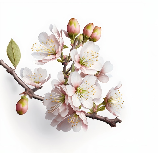 Branch with apple flowers Flowering branch spring collection White background isolated object