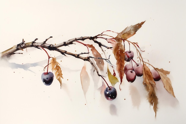 A branch with berries and leaves on it