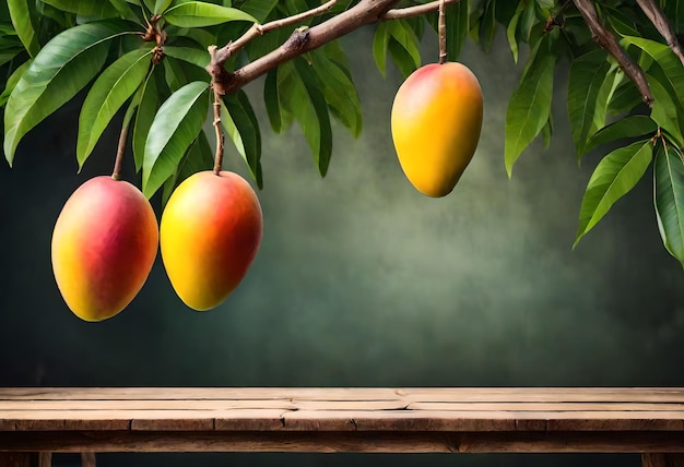 a branch with a bunch of mangoes hanging from it