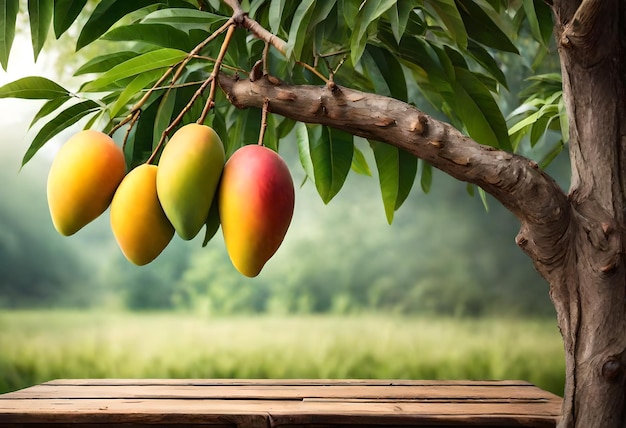 a branch with a bunch of mangoes hanging from it