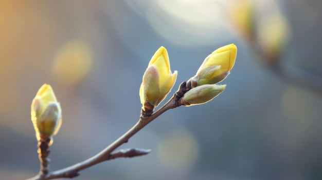 Photo a branch with a few buds on it