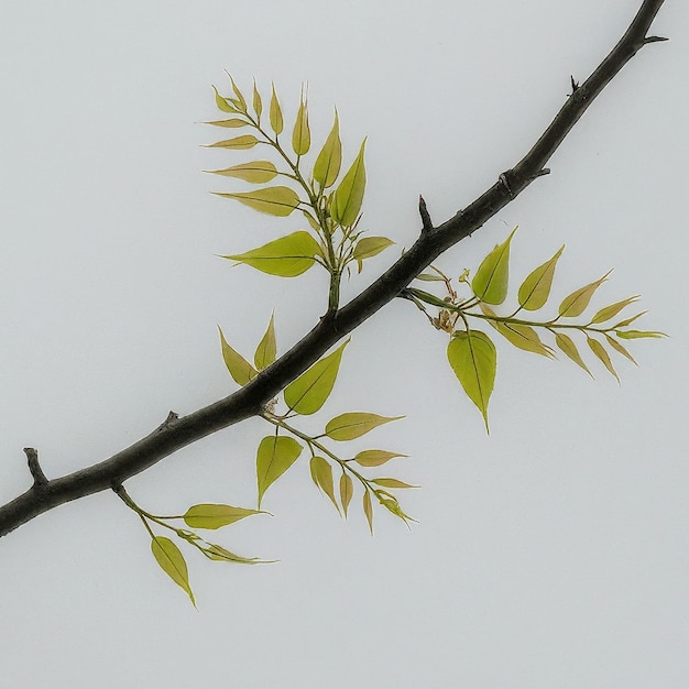 Photo a branch with a few leaves that have a green leaves on it