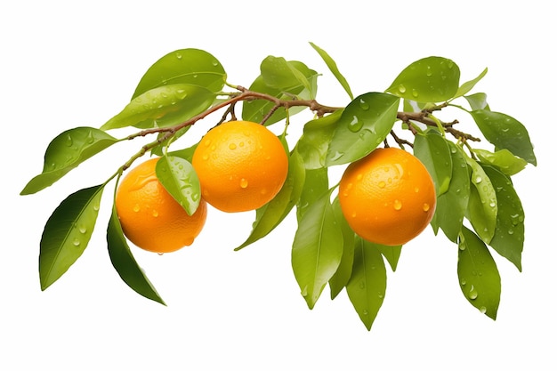 Photo branch with fresh ripe orange fruits isolated on white background