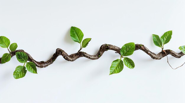 Photo a branch with green leaves laying on a white surface