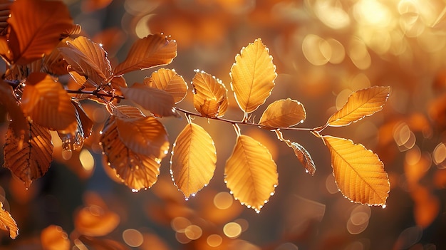 a branch with leaves that has the word autumn on it