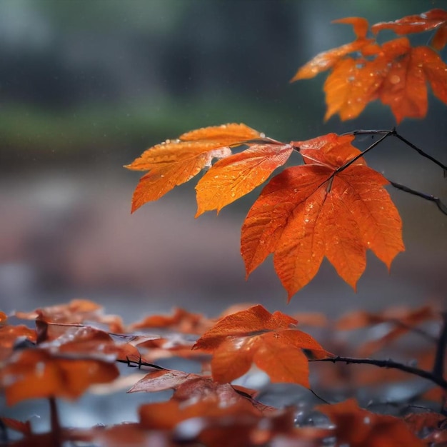 a branch with orange leaves that has the word  fall  on it