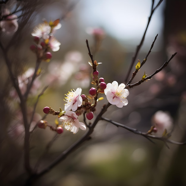 A branch with pink flowers and the word cherry on it