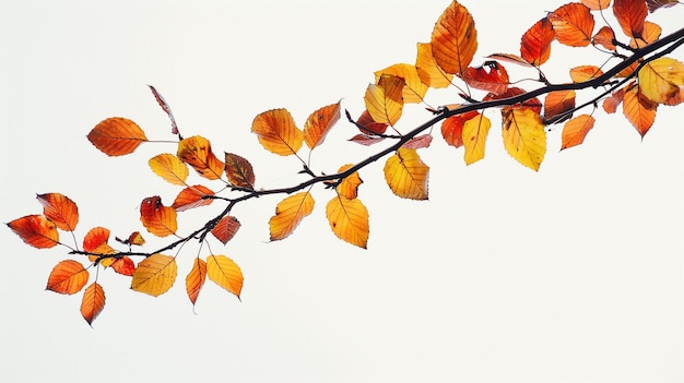 Photo a branch with red and yellow leaves and a bird on it