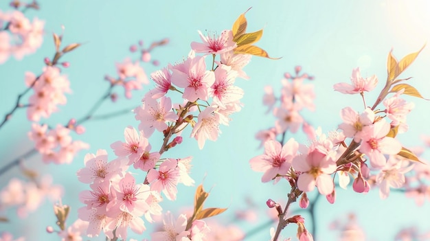 Branches of blossoming pink sakura macro