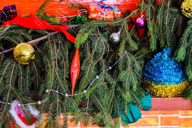 Branches of the fir tree and christmas decorations