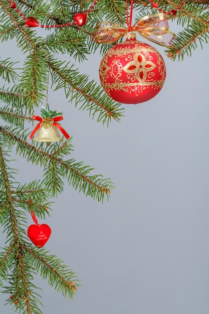 Branches of fir tree with Christmas ornament