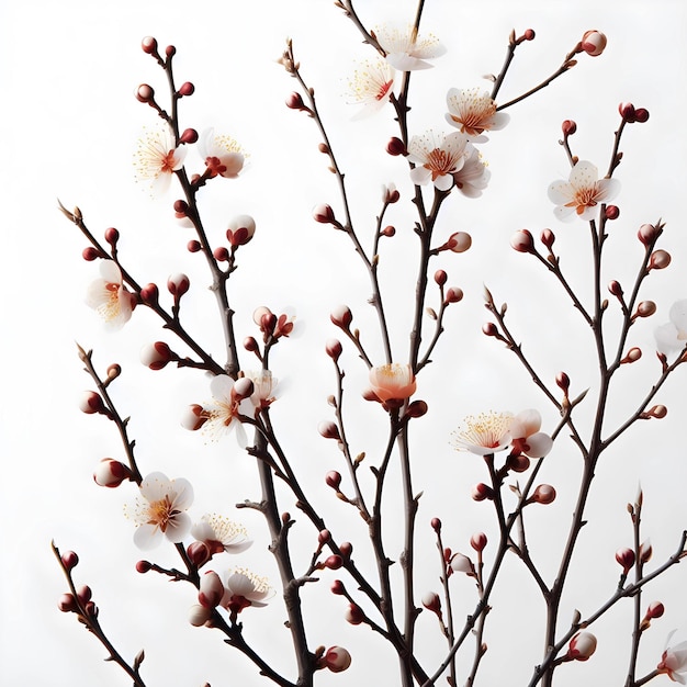 branches and flowers on a white background