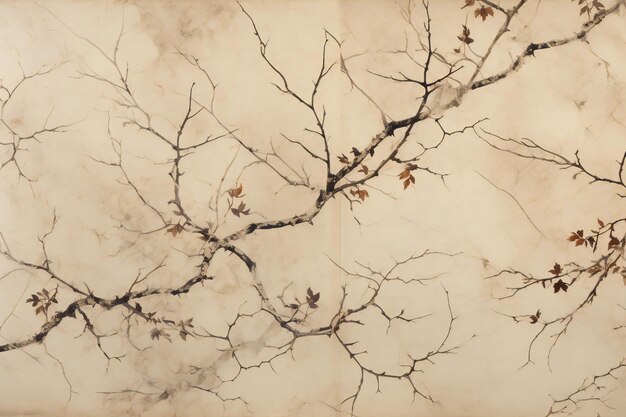 Branches of a tree on a textured old paper background