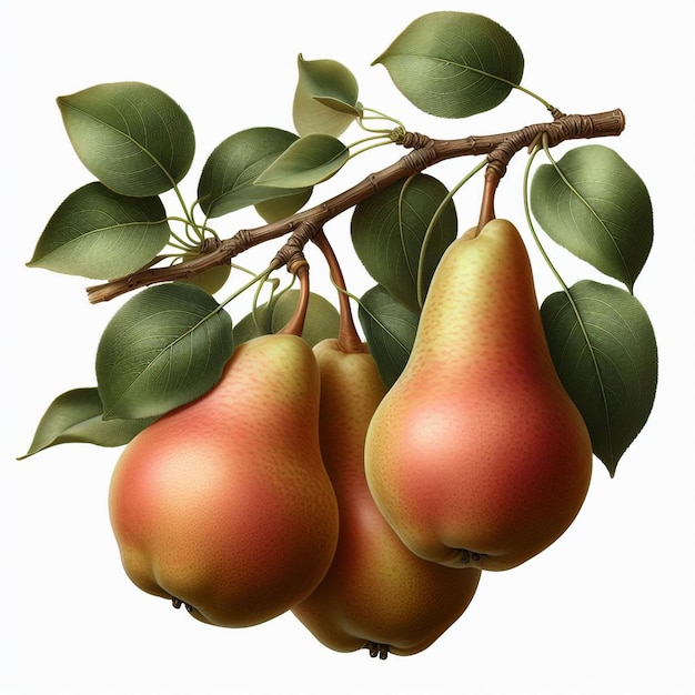 Photo branches with delicious ripe pears on a white background