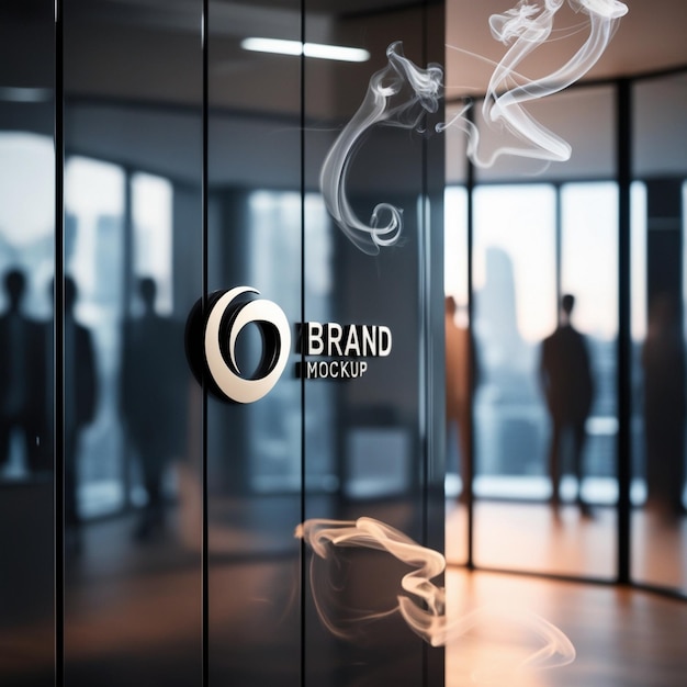 Photo brand logo mockup on panel wall with brand office background